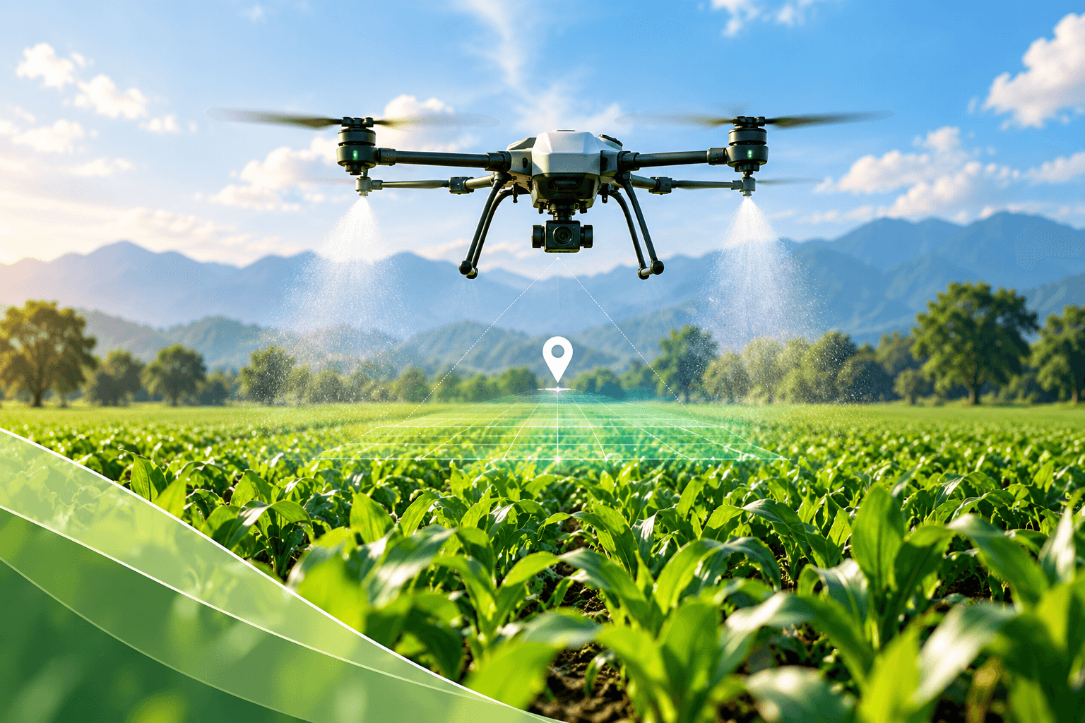 Agricultural drone spraying a geo-tagged crop field